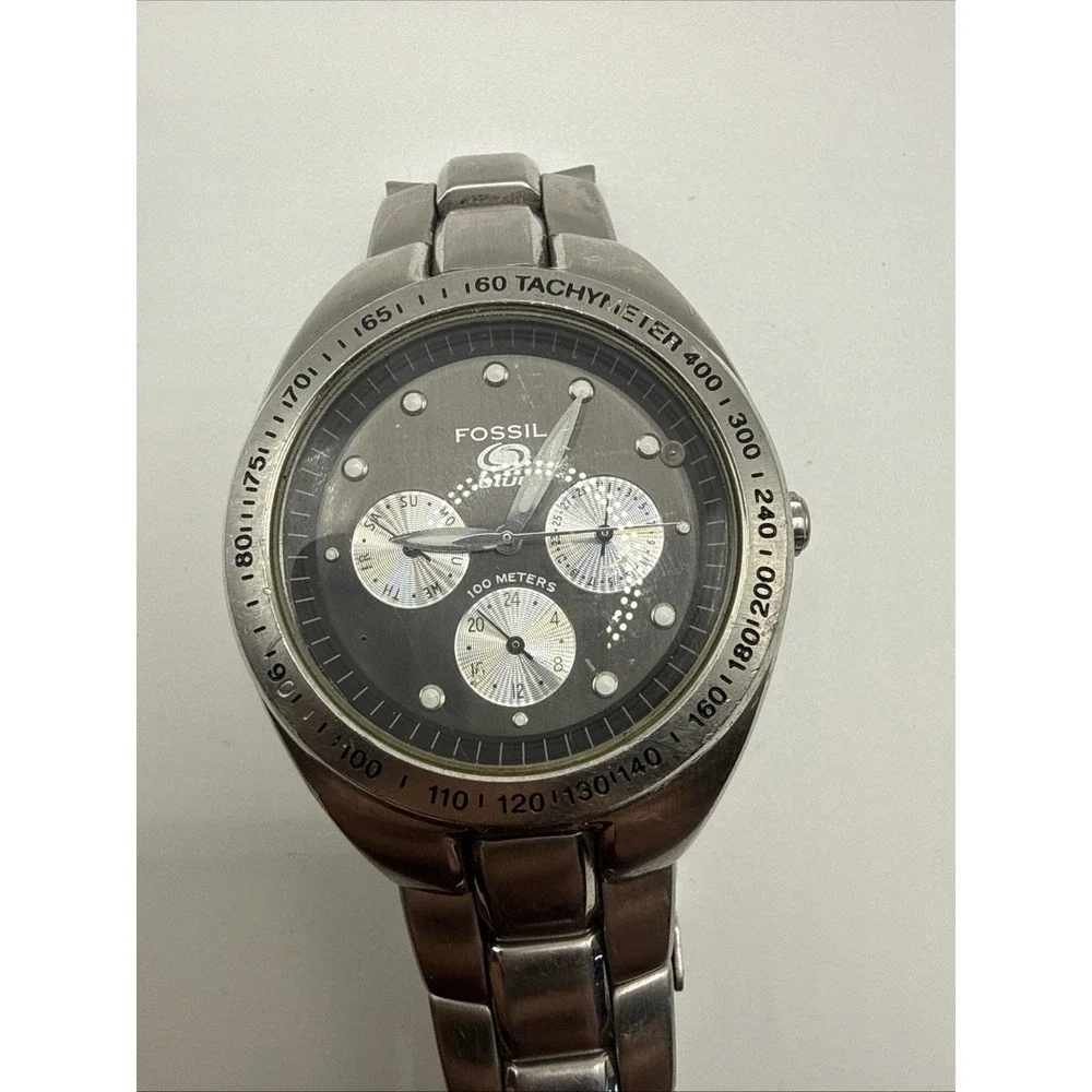 Fossil Blue BQ-9066 Men's Stainless Steel Sport Watch Tachymeter‎ 100M Quartz